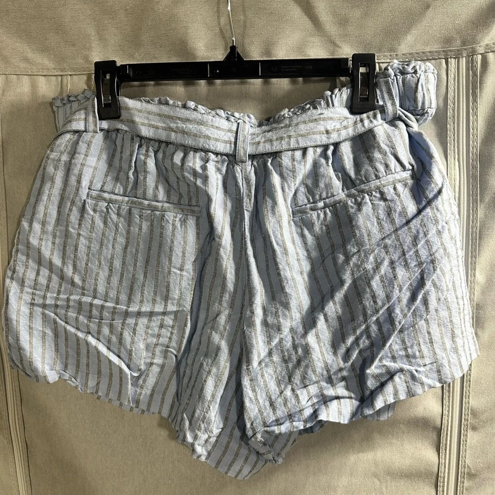 LOFT Paperbag Striped Shorts Blue Black High Waisted‎ Belt Linen Size XL